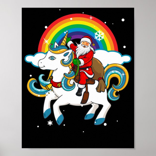 Jultomten Riding Unicorn Julafton Gifts Rainbow Poster (Framsidan)