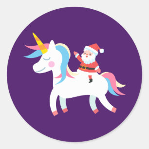 Jultomten Riding Unicorn Julafton Girls Kids Runt Klistermärke