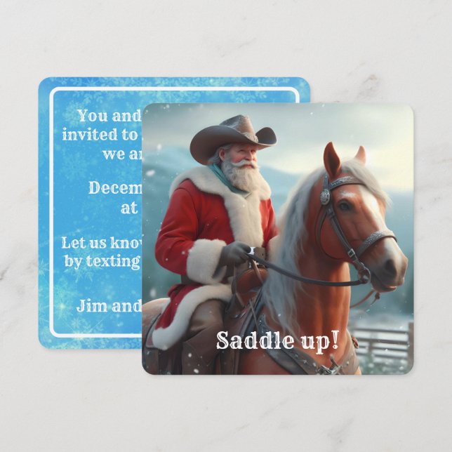 Jultomten Riding Western jul Inbjudningar (Fram/baksida)