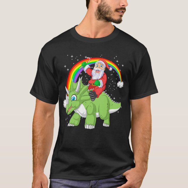 jultomten ridtriceratops christmas t shirt (Framsida)