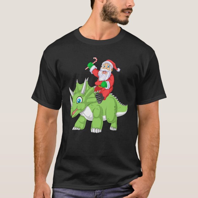 jultomten ridtriceratops christmas t shirt (Framsida)