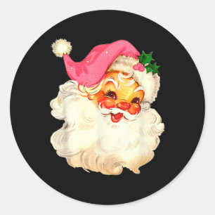 Jultomten Rosa jul Ansikte Gamla Julafton Vintage Runt Klistermärke