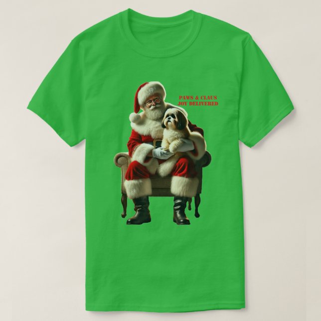 Jultomten Sitta med Shih Tzu Hund URM T Shirt (Design framsida)