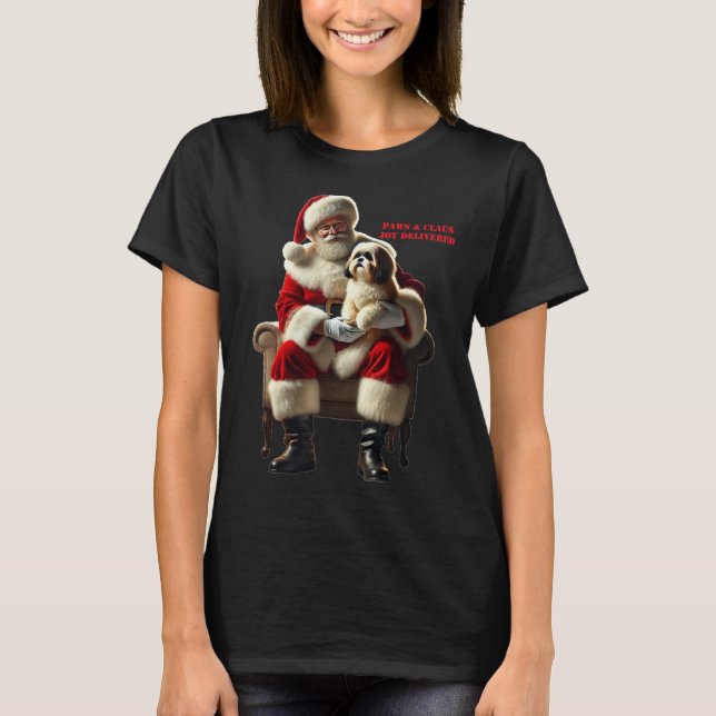 Jultomten Sitta med Shih Tzu Hund URM T Shirt (Framsida)