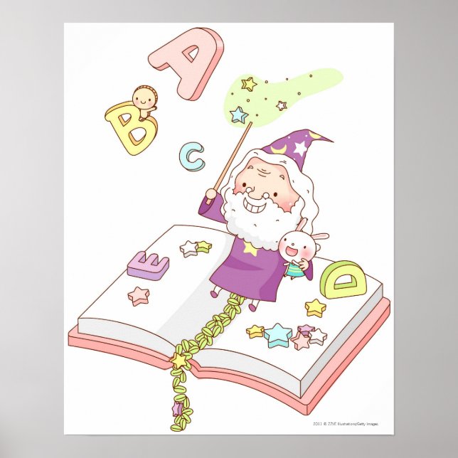 Jultomten sitta vid bok poster (Framsidan)