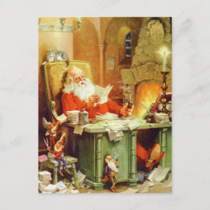 Jultomten skapar en lista och att kontrollera den helg vykort
