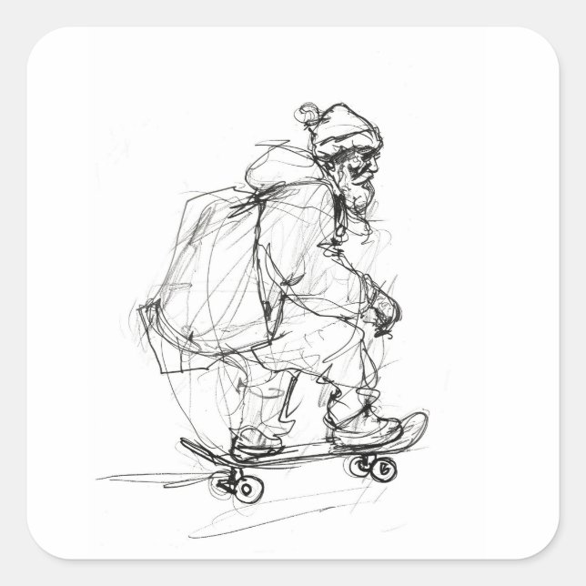 Jultomten Skateboarding med Presenter Fyrkantigt Klistermärke (Framsida)