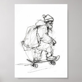 Jultomten Skateboarding med Presenter Poster