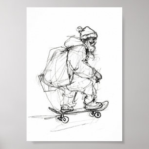 Jultomten Skateboarding med Presenter Poster