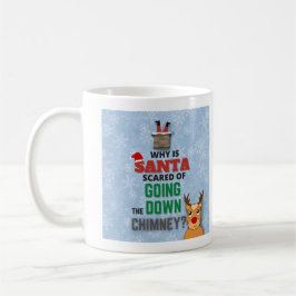 Jultomten skorsten snöflingor lustiga skämt blått kaffemugg