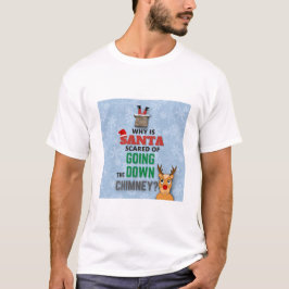 Jultomten skorsten snöflingor lustiga skämt blått t shirt