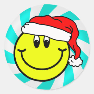 Jultomten Sleende Ansikte Emoji Round Sticker Runt Klistermärke