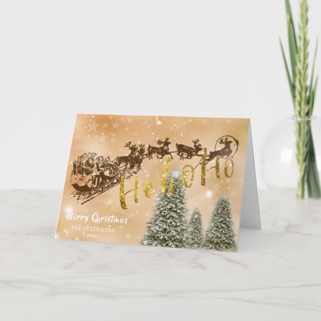 Jultomten Sleigh | Flyg- och vinterskog Helgkort (Framsida)