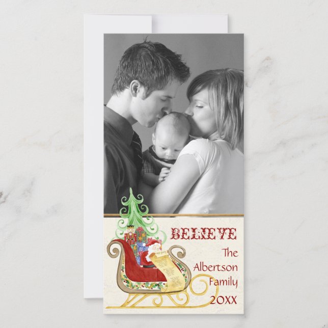 Jultomten Sleigh-fotokort för julfoto Julkort (Framsida)