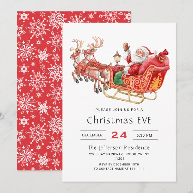 Jultomten Sleigh Helgdag jul Kväll Party Inbjudningar (Fram/baksida)