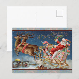 Jultomten Sleigh med Reindeer på julen Kväll Vykort