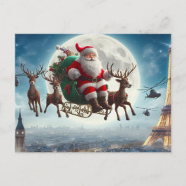 Jultomten & sleigh över Paris, Frankrike, vismisk Vykort