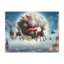 Jultomten & sleigh över Paris, Frankrike, vismisk