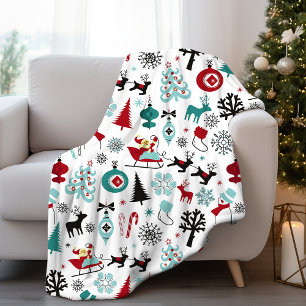 Jultomten Sleigh Reindeer Gräs Träd Art Mönster Fleecefilt