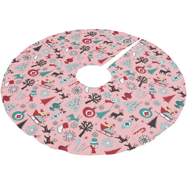 Jultomten Sleigh Reindeer Gräs Träd Art Mönster Julgransmatta Borstad Polyester (Vinklad)