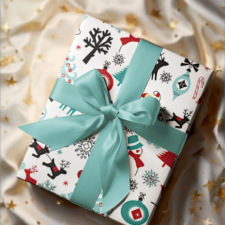 Jultomten Sleigh Reindeer Gräs Träd Art Mönster Presentpapper
