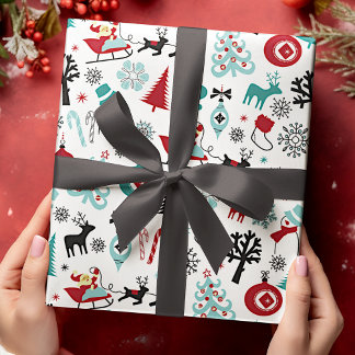 Jultomten Sleigh Reindeer Gräs Träd Art Mönster Presentpapper