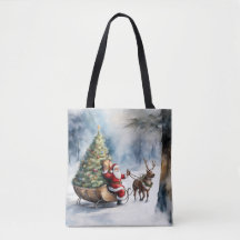 Jultomten Snö Reindeer Sleigh Helgdag Tote Bag