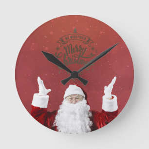Jultomten,Snöflingor,Röd Rund Klocka
