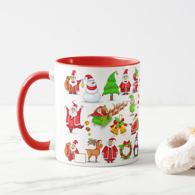 Jultomten, Snögubbe, Elves, Reindeer, Penguin Mugg (Med munk)