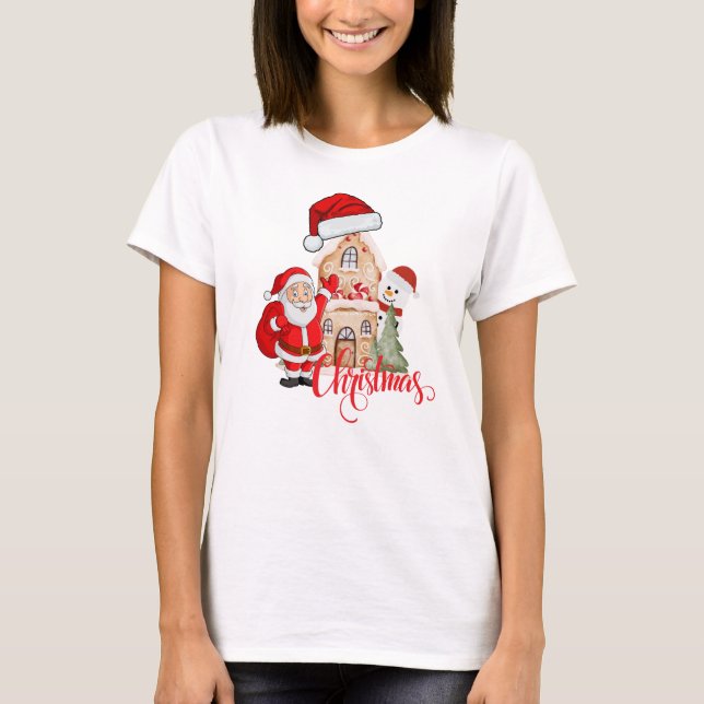 Jultomten, Snögubbe & Gingerbröd House Classic C T Shirt (Framsida)