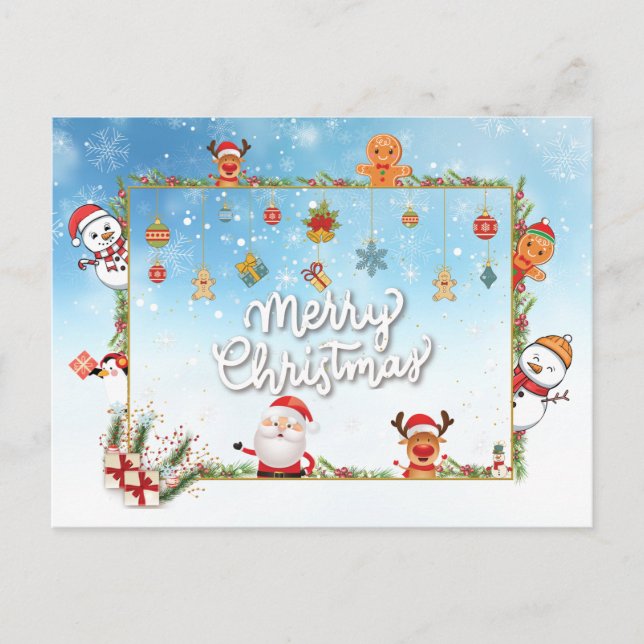 Jultomten, Snögubbe God jul Helg Vykort (Framsida)