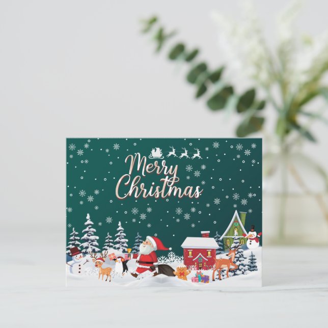 Jultomten, Snögubbe God jul Vykort (Stående Fram)