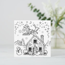 Jultomten, snögubbe ,och renar julkort