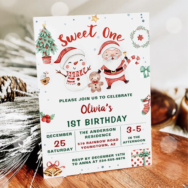Jultomten Snögubbe Sweet en Birthday Inbjudningar (Skapare uppladdad)