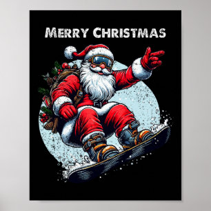 Jultomten Snowboarding God jul Winter Ho Poster