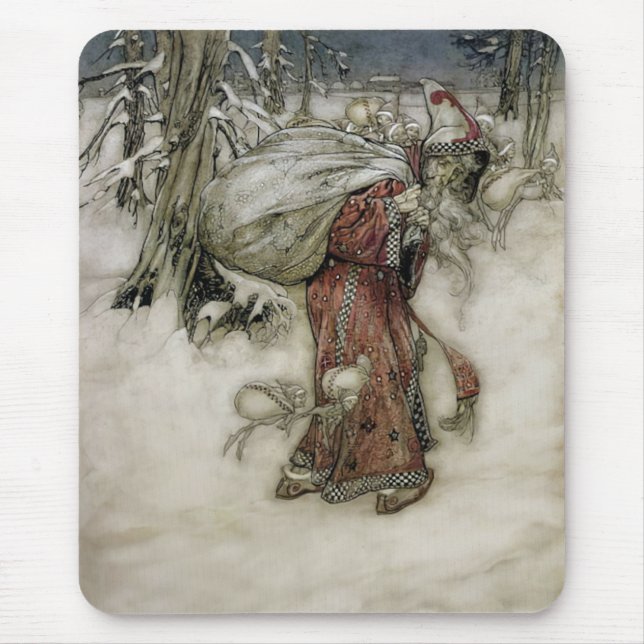 Jultomten som bär en skiva av gåvor genom Snö Musmatta (Framsidan)