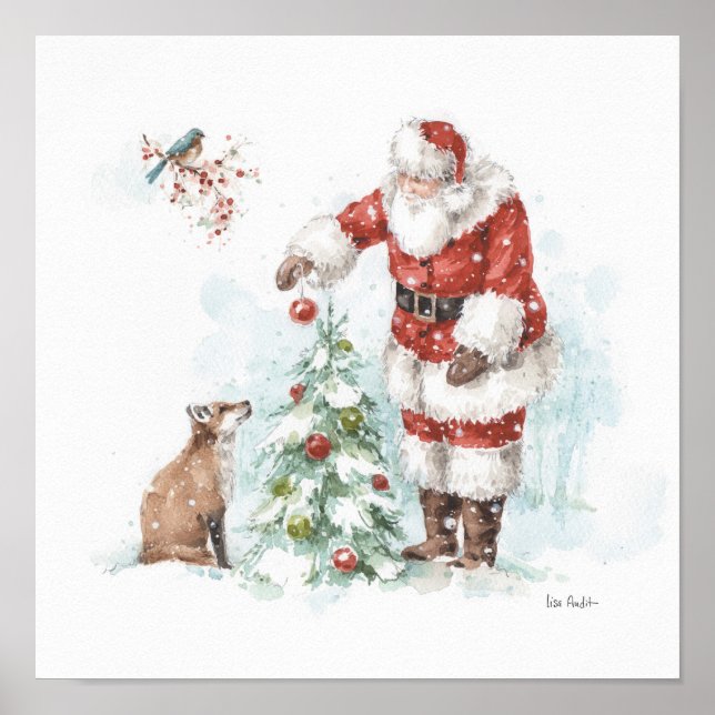 Jultomten som dekorerar ett Träd med sitt trädland Poster (Framsidan)