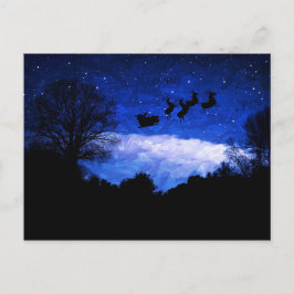jultomten som färdas genom en julklapp vykort