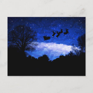 jultomten som färdas genom en julklapp vykort
