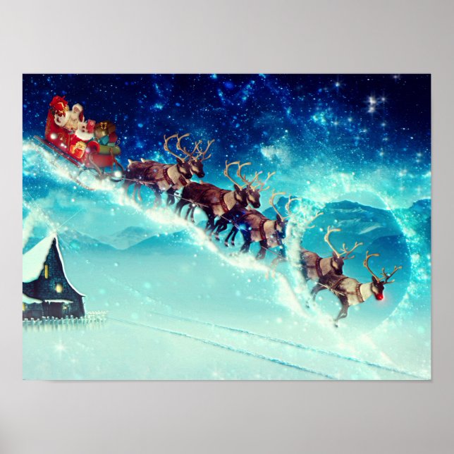 Jultomten som flyger med renare poster (Framsidan)
