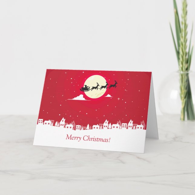 Jultomten som flyger över de stadsChrismas korten Helgkort (Framsida)
