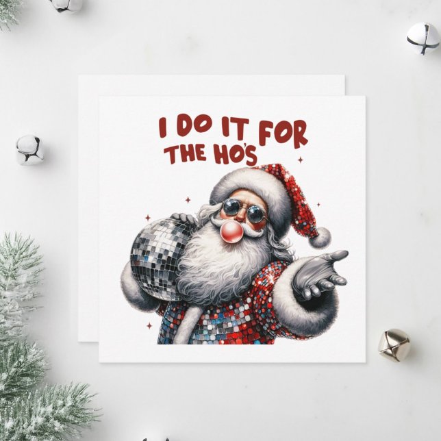 Jultomten som innehar ett mousserande disco boll. julkort (Skapare uppladdad)