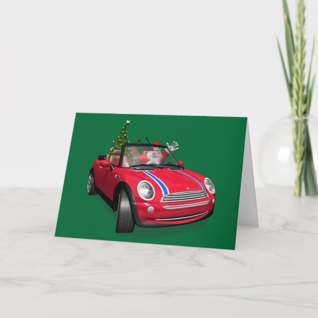 Jultomten som kör en minii helgkort (Framsida)