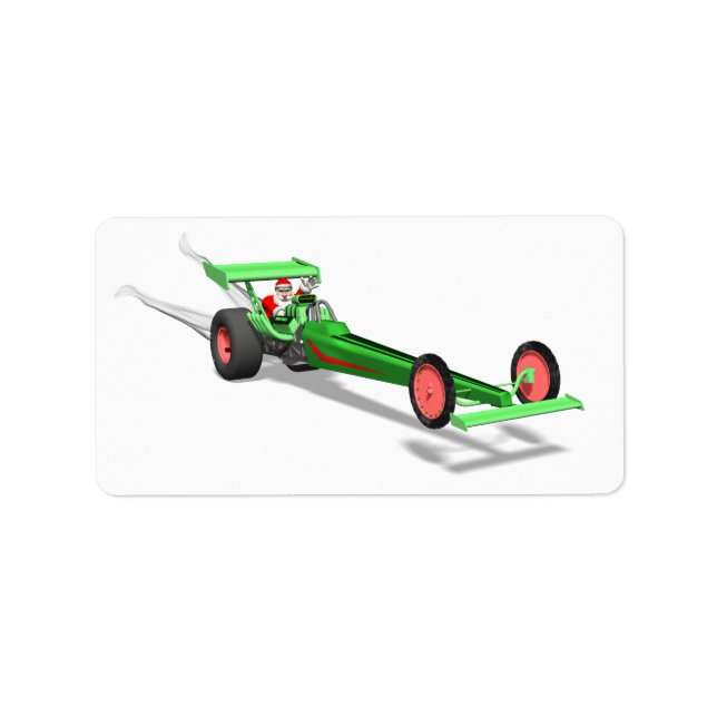 Jultomten som kör ett Dragster Adressetikett (Framsidan)