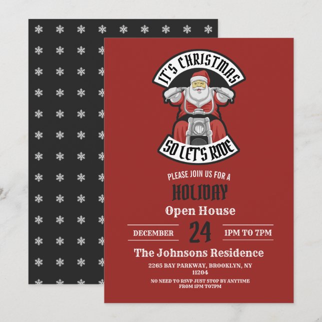 Jultomten som kör motorcykel inbjudningar (Fram/baksida)