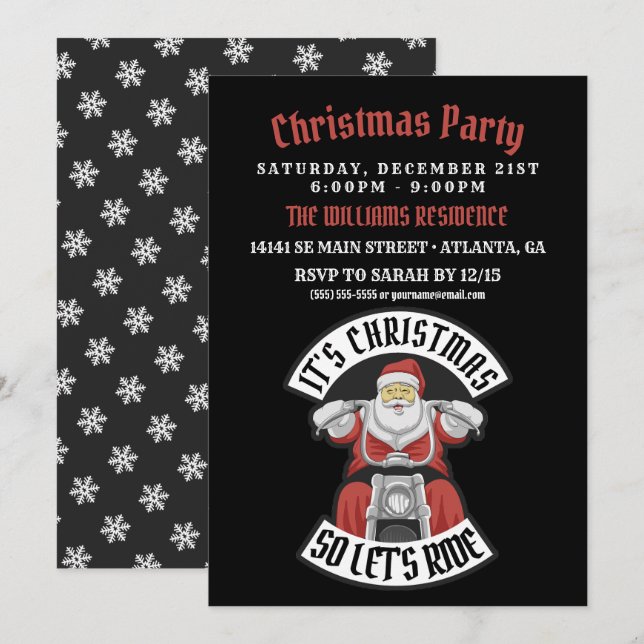 Jultomten som kör motorcykel inbjudningar (Fram/baksida)