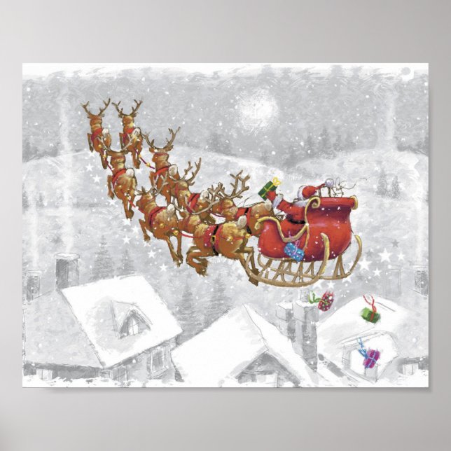 Jultomten som kör på sömn med presentlåda poster (Framsidan)