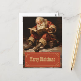 Jultomten som läser bok-färgbilder vykort