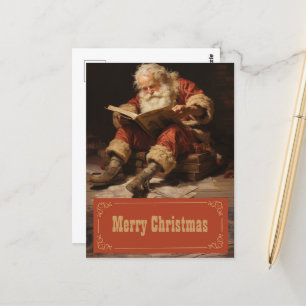 Jultomten som läser bok-färgbilder vykort