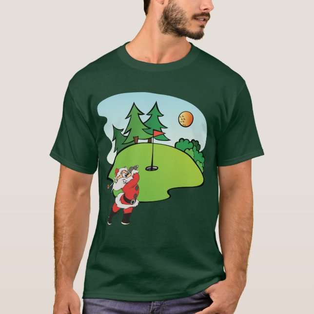 Jultomten som leker golf på det 9th hål t shirt (Framsida)